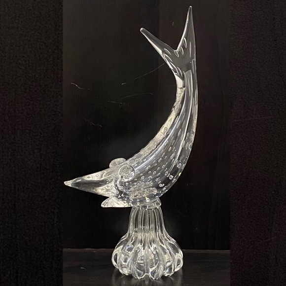 Murano Style Art Glass Fish Bullicante Controlled Bubble 11” Fish Sculpture - Picture 1 of 13